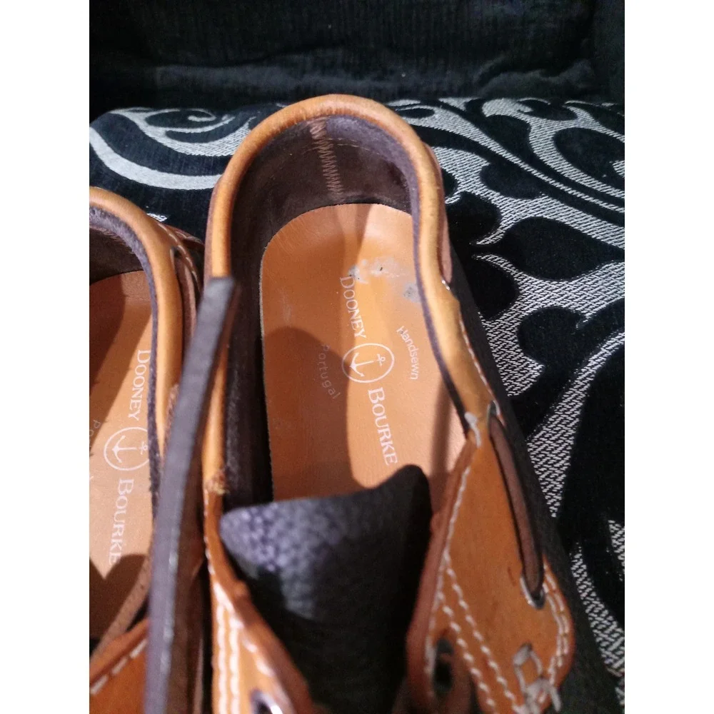 Dooney & Bourke Mens Leather Boat Shoes Brown Tan Red Sole Handsewn Portugal 8.5